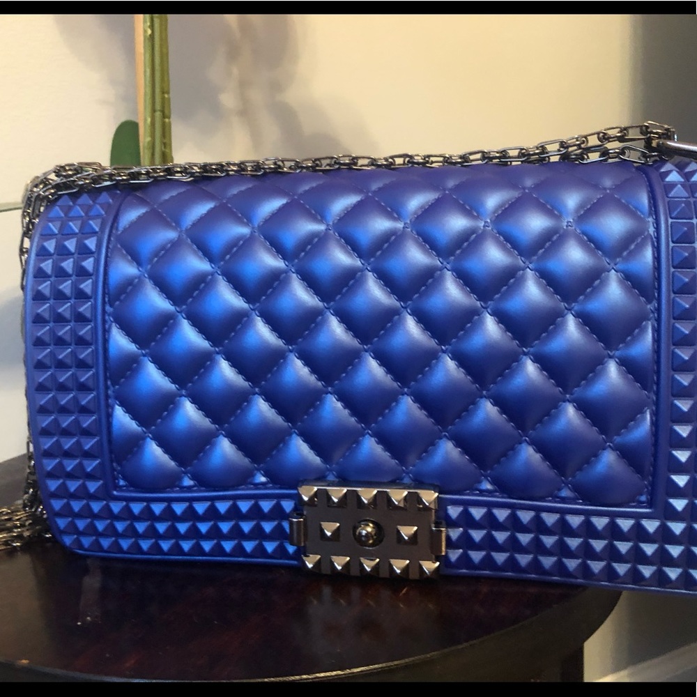 Royal Blue Studded Jelly Messenger Handbag